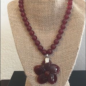 Carved Carnelian Flower Necklace